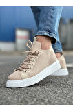 Pabucmarketi Bağcık Detaylı Triko Kumaş Erkek Spor Ayakkabı Bej