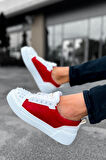 Pabucmarketi Bağcıklı Erkek Günlük Ayakkabı Beyaz Kırmızı