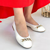 Pabucmarketi Beyaz Suni Deri Kadın Babet Ayakkabı