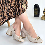 Pabucmarketi Bej Kadın Klasik Topuklu Ayakkabı