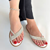 Pabucmarketi Gümüş Taşlı Kadın Parmak Arası Terlik