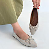 Pabucmarketi Bej Saten İşlemeli Kadın Babet