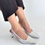 Pabucmarketi Gümüş Kadın Topuklu Ayakkabı