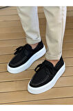 Pabucmarketi Bağcıklı Triko Erkek Casual Ayakkabı Siyah