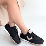 Pabucmarketi Siyah Bej Detaylı Bağcıklı Kadın Spor Ayakkabı