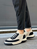 Pabucmarketi Bağcıksız Lastik Detaylı Triko Erkek Hi Sneaker BEJ SİYAH