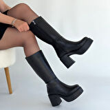 Pabucmarketi Siyah Fermuarlı Kadın Topuklu Çizme