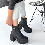 Pabucmarketi Siyah Fermuarlı Kadın Topuklu Bot