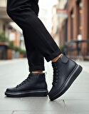 Pabucmarketi Bağcıklı Erkek Sneaker Bot SİYAH (SİYAH TABAN)