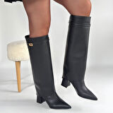 Pabucmarketi Siyah Tak Çıkar Kadın Topuklu Çizme