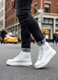 Pabucmarketi Bağcıklı Erkek Sneaker Bot BEYAZ (BEYAZ TABAN)
