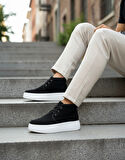 Pabucmarketi Bağcıklı İçi Kürklü Erkek Sneaker Bot SİYAH SÜET (BEYAZ TABAN)