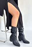 Pabucmarketi Siyah Körüklü Kadın Topuklu Çizme