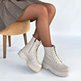 Pabucmarketi Bej Fermuarlı Bağcıklı Kadın Worker Bot