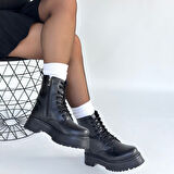 Pabucmarketi Siyah Fermuarlı Bağcıklı Kadın Worker Bot