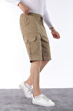 Erkek Comfort Fit Keten Bel Lastikli Cepli Kapri Şort