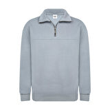 Unisex Relax Fit Rahat Kesim Pamuklu Yarım Fermuarlı Dik Yaka Sweatshirt