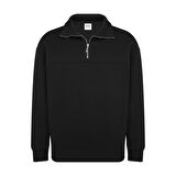 Unisex Relax Fit Rahat Kesim Pamuklu Yarım Fermuarlı Dik Yaka Sweatshirt