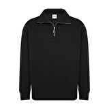 Unisex Relax Fit Rahat Kesim Pamuklu Yarım Fermuarlı Dik Yaka Sweatshirt