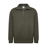 Unisex Relax Fit Rahat Kesim Pamuklu Yarım Fermuarlı Dik Yaka Sweatshirt