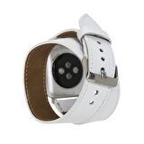 Bouletta Apple Watch Uyumlu Deri Kordon 38-40-41mm Double Tour F3 Beyaz
