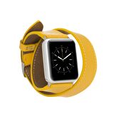 Bouletta Apple Watch Uyumlu Deri Kordon 42-44-45mm Double Tour FL12 Sarı