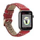 Bouletta Apple Watch Uyumlu Deri Kordon 38-40-41mm ERC2 SM43 Dikişli Kırmızı