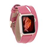 Bouletta Apple Watch Uyumlu Deri Kordon 42-44-45mm Double Tour Slim CP4 Fuşya