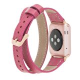 Bouletta Apple Watch Uyumlu Deri Kordon 42-44-45mm Double Tour Slim CP4 Fuşya