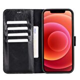 Apple iPhone 12 Pro Max Uyumlu Deri Cüzdanlı Kılıf RST1 Siyah