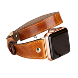 Bouletta Apple Watch Uyumlu Deri Kordon 42-44-45mm Slim Double Tour GT V18 Taba