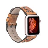 Bouletta Apple Watch Uyumlu Deri Kordon Cross 42-44-45mm BT V18 Taba