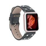 Bouletta Apple Watch Uyumlu Deri Kordon Cross 42-44-45mm ST RST1 Siyah