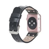 Bouletta Apple Watch Uyumlu Deri Kordon Cross 42-44-45mm ST RST1 Siyah