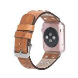 Bouletta Apple Watch Uyumlu Deri Kordon Cross 42-44-45mm ST V18 Taba