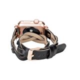 Bouletta Apple Watch Uyumlu Deri Kordon Peggy 38-40-41mm Double Tour RT RST1 Siyah