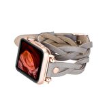 Bouletta Apple Watch Uyumlu Deri Kordon Peggy 38-40-41mm Double Tour RT RST9 Gri