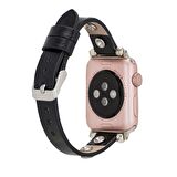 Bouletta Apple Watch Uyumlu Deri Kordon Solitaire 38-40-41mm Ferro Trok RST1 Siyah