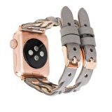 Bouletta Apple Watch Uyumlu Deri Kordon York Double Tour Gri Deri RST9