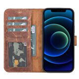 Apple iPhone 13 Pro Max Uyumlu Deri Cüzdanlı Kılıf MWWN G2 Kahve