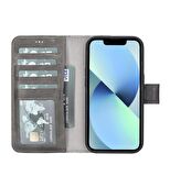 Apple iPhone 14 Pro Uyumlu Deri Cüzdanlı Kılıf MWWN Rustik Gri