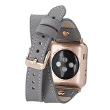 Bouletta Apple Watch Uyumlu Deri Kordon 42-44-45mm Slim Double Tour RG RST9 Gri