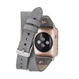 Bouletta Apple Watch Uyumlu Deri Kordon 42-44-45mm Slim Double Tour ST RST9 Gri