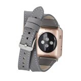 Bouletta Apple Watch Uyumlu Deri Kordon 42-44-45mm Slim Double Tour QUA RST9 Gri