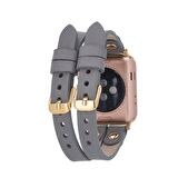 Bouletta Apple Watch Uyumlu Deri Kordon Ely Double Tour Gold Trk RST9 Gri