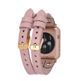 Bouletta Apple Watch Uyumlu Deri Kordon Ely Double Tour Gold Trk NU2 Pembe