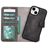 Apple iPhone 15 Uyumlu Deri Cüzdanlı Kılıf MWWN VS4EF Gri