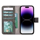 Apple iPhone 15 Uyumlu Deri Cüzdanlı Kılıf MWWN VS4EF Gri