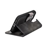 Apple iPhone 15 Uyumlu Deri Cüzdanlı Kılıf MWWN VS4EF Gri