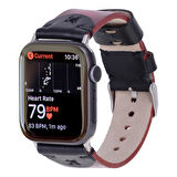Apple Watch Uyumlu Deri Kordon 42-44-45mm Kırmızı-Siyah